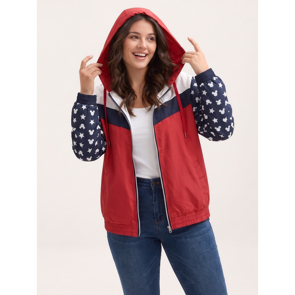 Disney Mickey Mouse Americana Windbreaker Jacket XL NWT Stars Stripes Red Blue